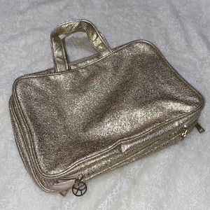 Sonia Kashuk Two Layer Glitter Gold Cosmetic Bag with Handles Perfect for travel